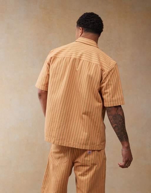 Wrangler Casey Jones workwear relaxed mechanic short sleeve shirt in orange stripe co-ord, 2 of 4