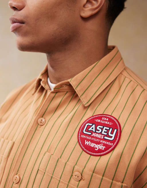 Wrangler Casey Jones workwear relaxed mechanic short sleeve shirt in orange stripe co-ord, 4 of 4