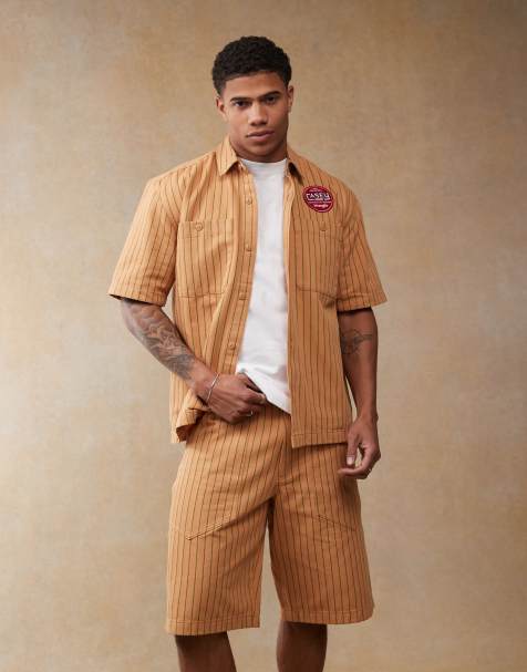 Wrangler Casey Jones workwear relaxed mechanic short sleeve shirt in orange stripe (part of a set) - view 1