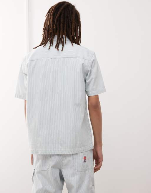 Wrangler Casey Jones workwear short sleeve railroad stripe denim shirt in light wash CO-ORD, 4 of 4