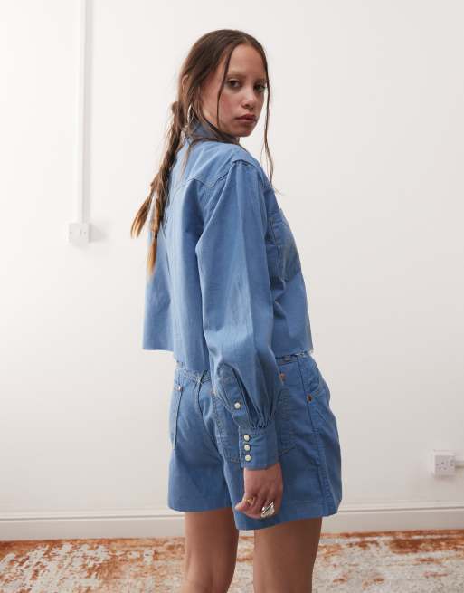 Wrangler - Chemise d'ensemble style western à détail coupé - Bleu pastel, 4 de 4