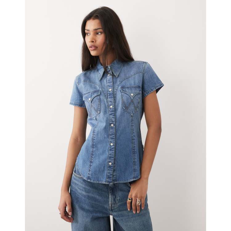 Wrangler - Chemise rayée à manches courtes - Pêche