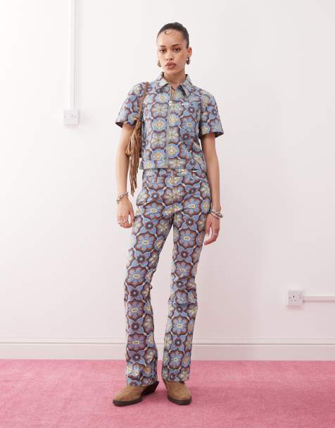 Wrangler co-ord bootcut 70s print jeans in blue - view 1