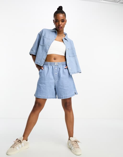 Boxy Cropped Short Sleeved Denim Shirt