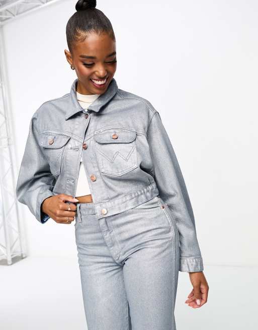 Silver cropped jacket on sale womens