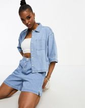 Topshop denim low rise jort short in blue | ASOS