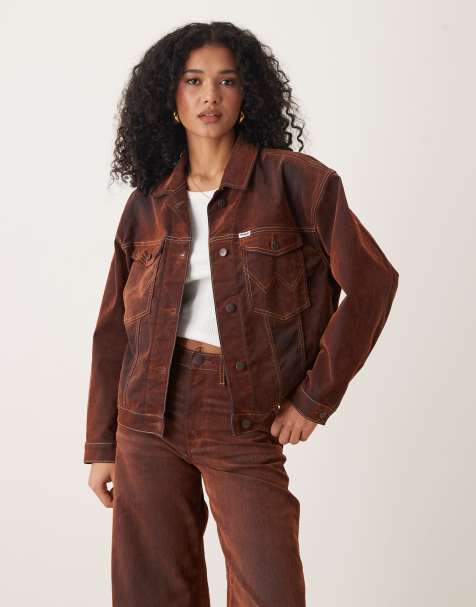Wrangler coated denim cowboy jacket in burnt orange - view 1