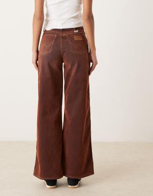Wrangler Coated Denim Wide Leg Jeans In Brown