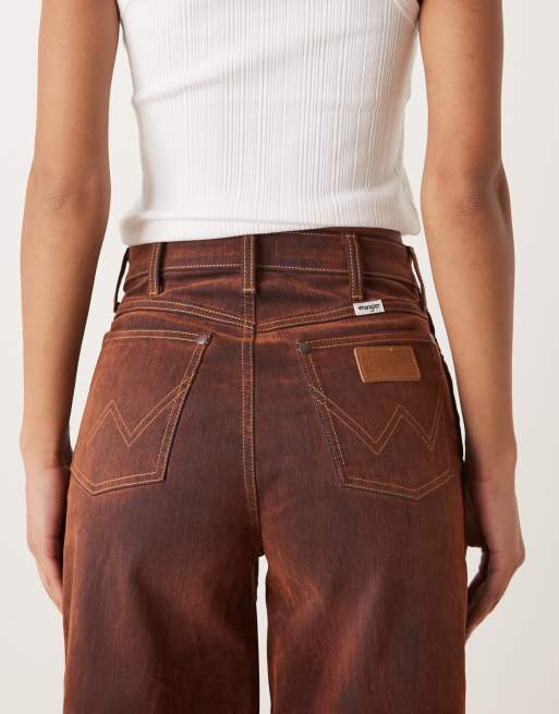 Wrangler coated denim wide leg jeans in burnt orange, 4 of 5