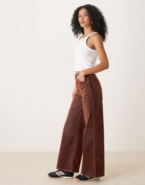 Wrangler coated denim wide leg jeans in cinnamon chill - view 1