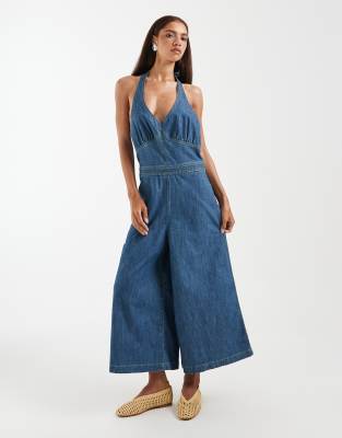Combinaison jupe-culotte en jean - Bleu moyen délavé S