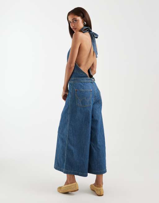 Wrangler - Combinaison jupe-culotte en jean - Bleu moyen délavé, 3 de 4
