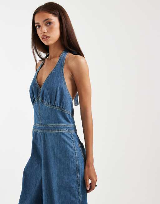 Wrangler - Combinaison jupe-culotte en jean - Bleu moyen délavé, 4 de 4