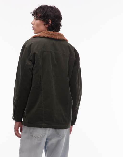 Wrangler cord sherpa jacket in green ASOS