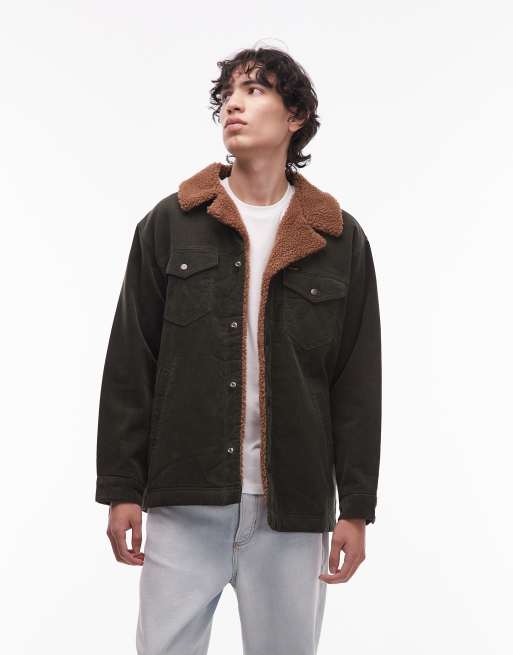 Wrangler corduroy teddy lined jacket in green
