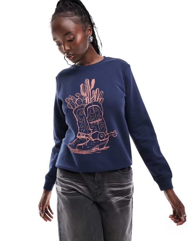 Wrangler - cowboy boot print sweatshirt in navy