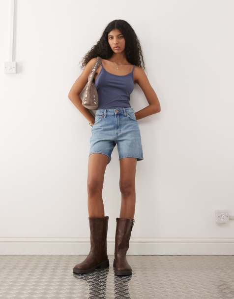 Wrangler - Cowboy-denimshorts i mellemblå vask - view 1