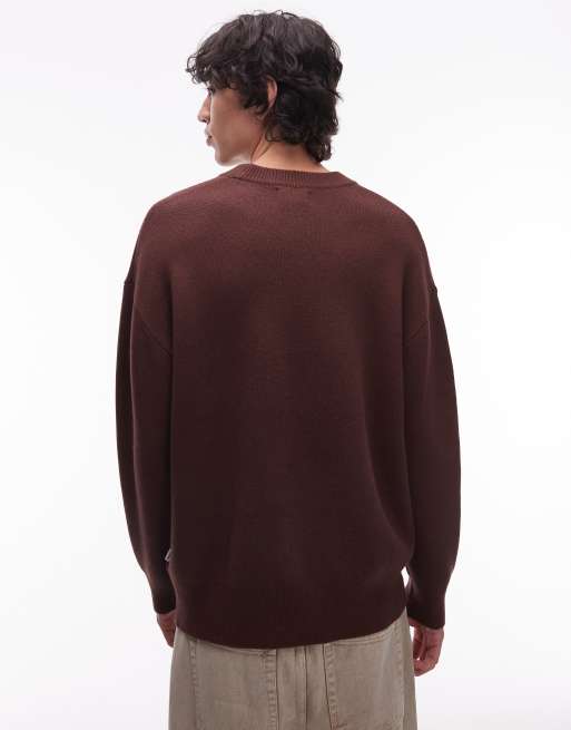 Wrangler cowboy heavyweight knit jumper in mahogany brown, 2 of 5