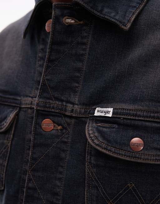 Wrangler – Cowboy-Jeansjacke in verwaschenem Dunkelblau mit vier Taschen, 5 von 5