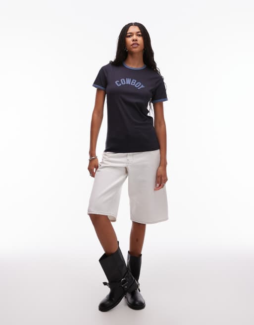 Wrangler cowboy slogan ringer t-shirt in navy, 2 of 4