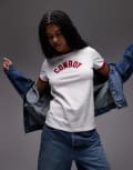 [Wrangler] Wrangler cowboy slogan ringer t-shirt in white XL Worn white