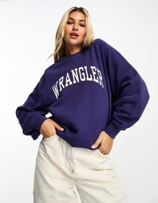 Wrangler Wrangler crew neck logo sweatshirt in blue-Navy