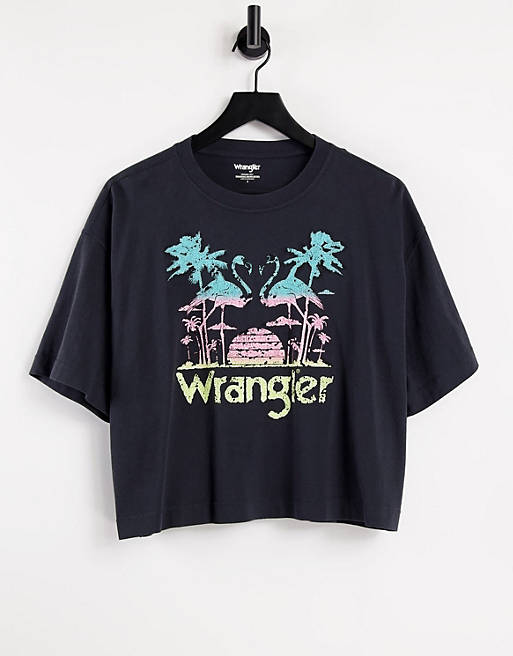 Wrangler cropped t-shirt with graphic logo in black