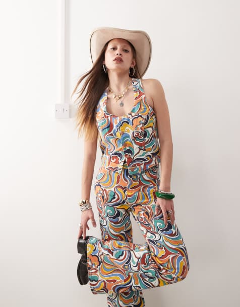 Wrangler - Croptop med lyst og gennemgående 70'er-print i denim - Del af sæt - view 1