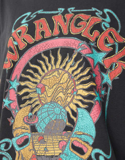 Wrangler – Czarny T-shirt o fasonie girlfriend, 3 z 4