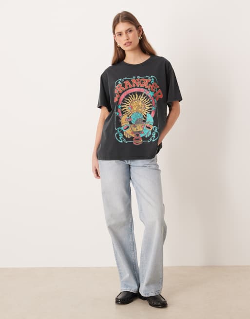 Wrangler – Czarny T-shirt o fasonie girlfriend, 4 z 4