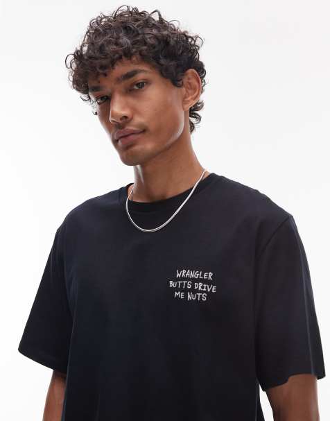 Wrangler – Czarny T-shirt z haftowanym napisem na piersi - view 1