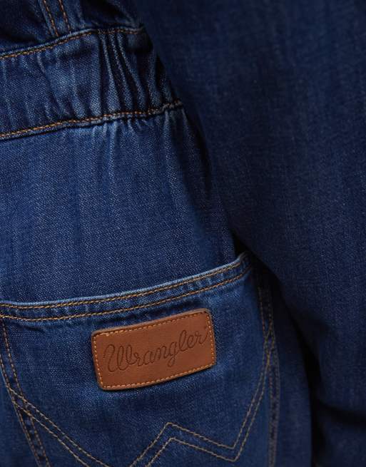Wrangler denim canyon jumpsuit met wijde pijpen in blauw, 4 van 4