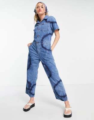 Wrangler Tie Dye Denim Coveralls In Blue-blues