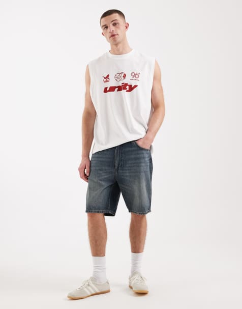 Wrangler - Denim cowboyshort met rechte pasvorm in mid-wash - view 1