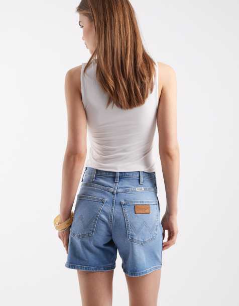 Wrangler - Denim cowboyshort van 5 inch in blauw - view 1