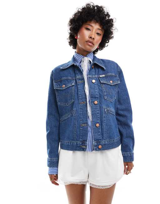 Wrangler - Denim jack met zakdetails in donkerblauw