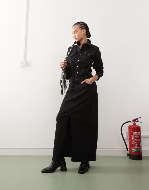 Wrangler denim midi dress in black with front split | ASOS