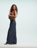[Wrangler] Wrangler denim pleated wide leg pants in dark blue (part of a set) W27 L30 Saddle