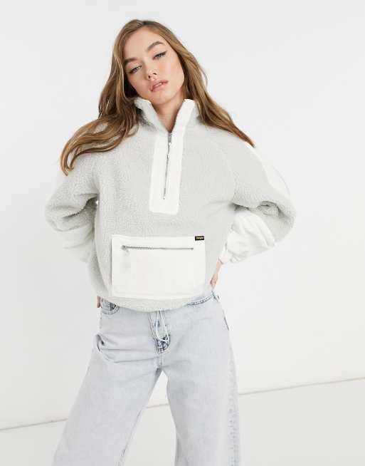 Wrangler denim Sherpa pullover jacket in white | ASOS