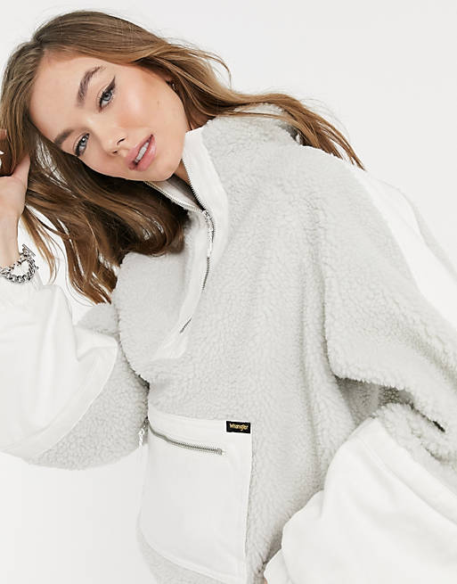 Wrangler denim Sherpa pullover jacket in white | ASOS