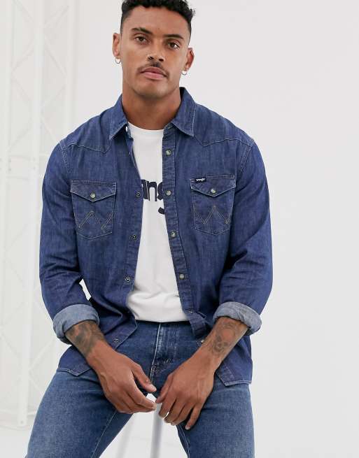 Wrangler denim hot sale western shirt