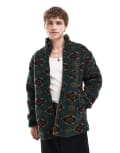 [Wrangler] Wrangler diamond print borg sherpa jacket in dark green S Dark green