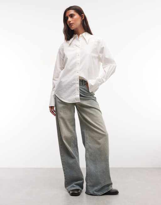 Wrangler drama collar shirt in off white, 2 of 4