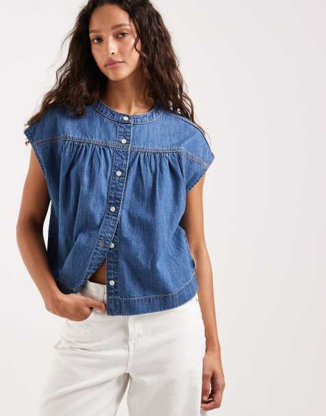 Wrangler drop shoulder shirt in medium blue wash - view 1