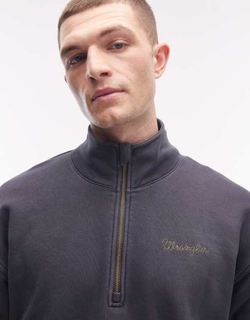 Wrangler - Falmet sort sweatshirt med lynlås i halv længde, 5 af 5