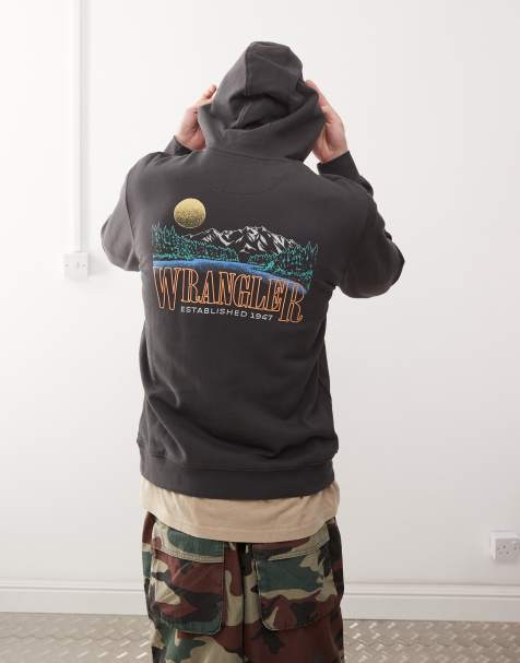 Wrangler - Felpa con cappuccio nero sbiadito con stampa di fiume e logo sul retro - view 1