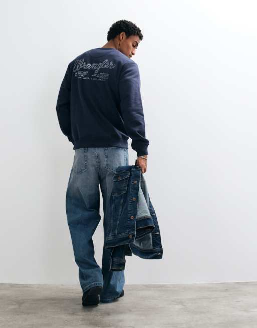 Wrangler felpa con stampa grafica blu, 3 di 5