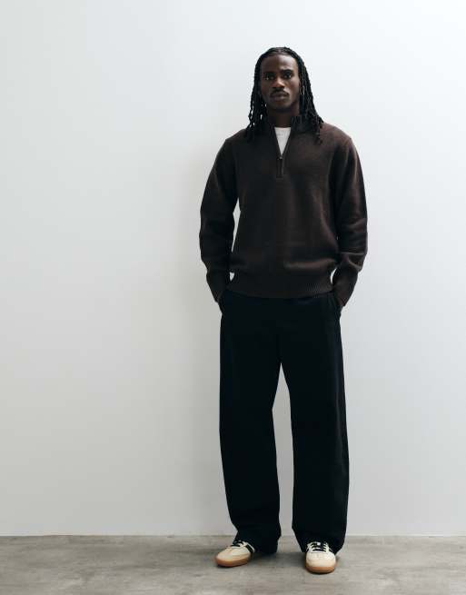 Wrangler felpa in misto lana con zip corta marrone, 3 di 5