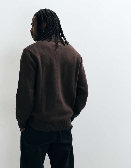 Wrangler felpa in misto lana con zip corta marrone, 5 di 5