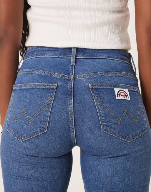 Wrangler - Flared jeans met zakken aan de voorkant in middenblauw, 4 van 5